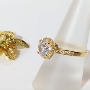 Simulated Diamond 14K YG Sterling Silver Ring Size 8